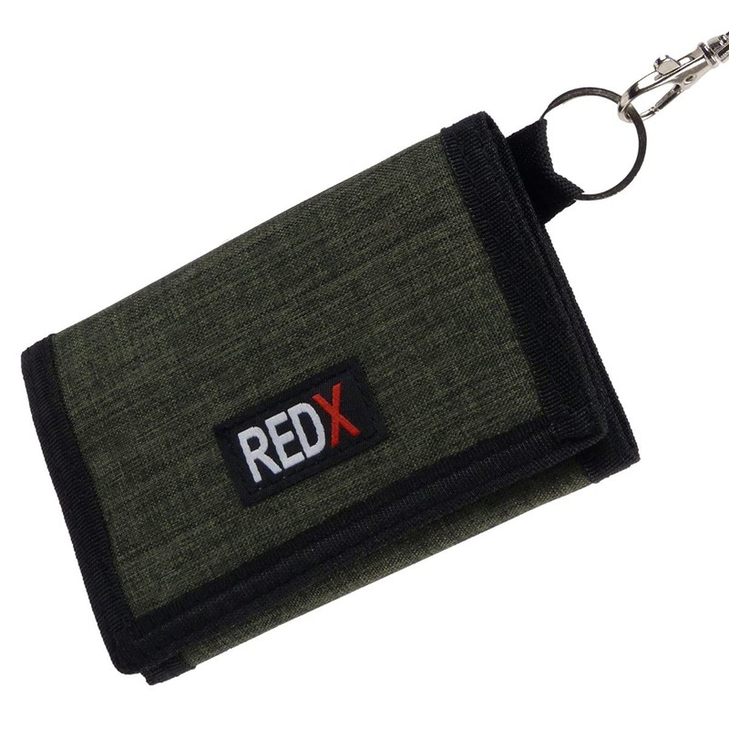 RED X Mens Canvas Tri-Fold Chain Wallet - Green