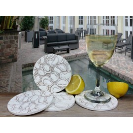 Oysters Absorbent Drink Coaster set - Handmade by McCarter Coasters - 4.38 inch (4pc)