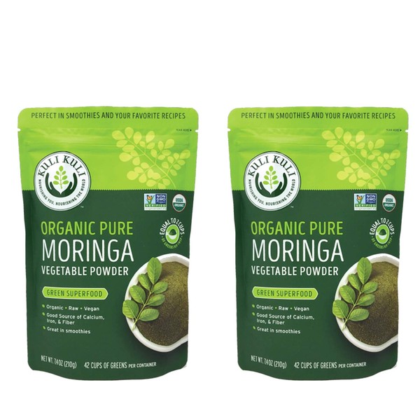 Kuli Kuli Moringa Oleifera Organic Leaf Powder & Green Smoothie, 100% Pure USDA Certified & Non-GMO Moringa Powder, Great with Smoothies, Tea, and Food, 2 Pack
