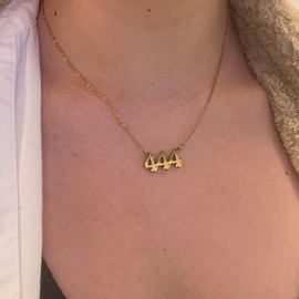 JeeweLife 18k Gold Plated Stainless Steel 444 Angel Number Necklaces Gold Necklace for Women, 444