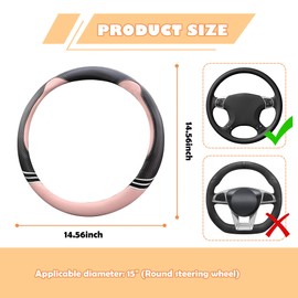 15 Inch Car Steering Wheel Cover with Anti-Slip Lining,Cute & Stylish Car Wheel Cover Car Decorations for All Seasons,PVC Leather Steering Wheel Cover Car Accessories Interior (Pink)