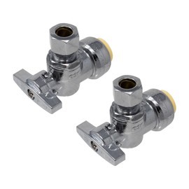 PROCURU 2-Pack PushFit Angle Stop Valve 1/2" Nom x 3/8" OD Comp, Quarter-Turn Push-to-Connect Brass Shutoff Valve for Copper, PEX, CPVC, PE-RT, HDPE Pipes (8X8012-2P)