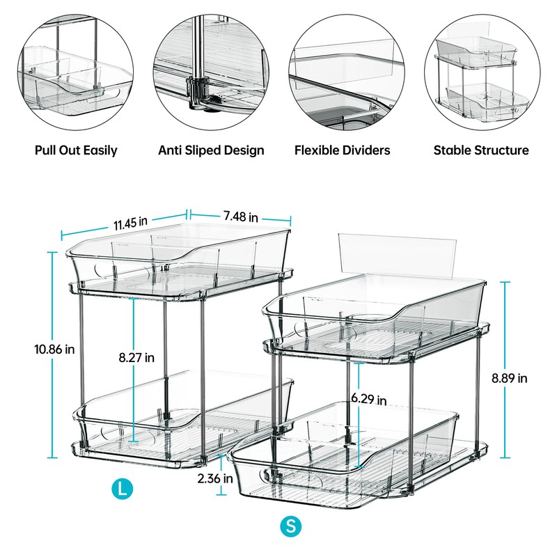 Delamu 2-Tier Under Sink Organizers and Storage, Multi-Purpose Stackable Bathroom