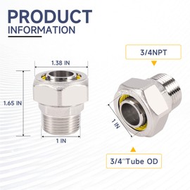 2 Pcs 3/4"×3/4" Air Line Fittings for Rapid Air System, Air Hose Fittings 3/4 Inch Straight Fittings Fit for Shop/Garage Compressed Air Piping, Brass-Nickel Plated, 200psi Working Pressure