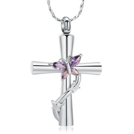 QGJNSGC Cross Urn Necklace for Ashes Butterfly Cremation Jewelry Ashes Pendant for Human Women Girl Pets Memorial Ash Jewelry