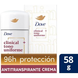 Dove Antitranspirante Clinical + Tono Uniforme en Crema, Desodorante para Mujer con hasta 96 Horas de protección y prevención de Manchas 58 g
