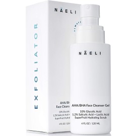 NAELI AHA/BHA Exfoliating Face Wash - 10% Glycolic Acid & Salicylic Acid Cleanser, Anti Aging Acne & Wrinkle Reducing Facial Exfoliant, Pore Minimizer & Brightening Gel, 4 oz