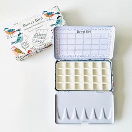 Bower Bird Travel Watercolor Palette,Portable Ceramic Palette,Empty Paint Palette,Small Travel Metal Paint Boxwith Porcelain Palette (24Well)