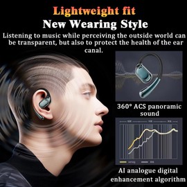 MOCANIO Open Ear Headphones, Open Ear Earbuds Bluetooth 5.3 True Wireless Sports HiFi Sound Over Ear Earbuds with Earhooks, Built-in Mic, Crystal-Clear Calls for Running Workout Cycling Driving