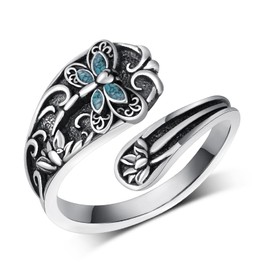 Turquoise Dragonfly Thumb Ring for Women 925 Sterling Silver Dragonfly Spoon Rings Vintage Turquoise Jewelry Gifts for Women Mom