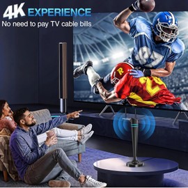 High-Gain TV Aerial, Indoor TV Aerial with 560+ Miles Long Range & Strong Signal Booster Amplifier, Freeview Arial for 4K 1080P HD Local Channels with 16.4FT Coax Cable & Magnetic Base