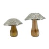 Mango Wood and Metal Figurine Mushroom Brown Silver Set of