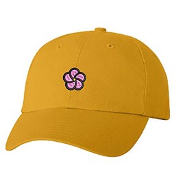 Shinobi LLC Unisex Adult Washed Dad Hat Pretty Black and Pink Dainty Cartoon Flower (3) Embroidery Sketch Design (Gold)