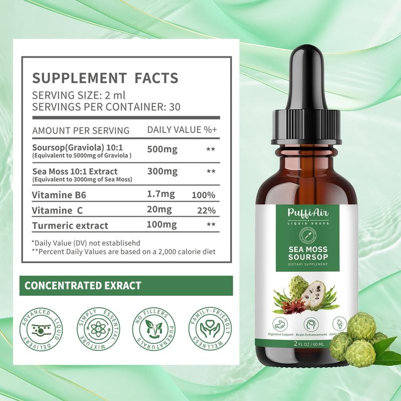 Puffiair Pure Liquid Drops - Soursop Seamoss Extract
