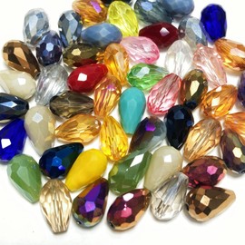 Honkoolly 200pcs Teardrop Crystal Glass Beads 4x6mm Vertical Hole Faceted Glass Teardrop Spacer Beads for Bracelets Necklace Earring DIY Jewelry Making Craft(Mix Colors)