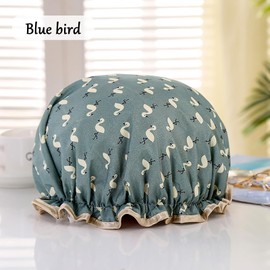 2 Pcs Bath Caps Double Layers, Elastic Band, Waterproof Shower Caps With Ruffled Edge Covering Ears, Keeping Hair Dry & Kitchen Oil-proof Cap For Women And Girls