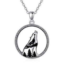URONE Wolf Necklace for Women Sterling Silver Nature Mountain Christmas Jewelry Gift for Nature Wolf Lover