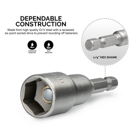 NEIKO 10066A 1/4” Hex Shank Magnetic Power Nut Driver Set | 5 Piece | SAE | Sizes 1/4" to 1/2” | Cr-V