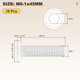 METALLIXITY Flat Head Hex Socket Cap Screws Bolts(M6-1x45) 10Pcs, 304 Stainless Steel Hex Socket Furniture Bolts Screws - for Furniture Woodworking Project, Black