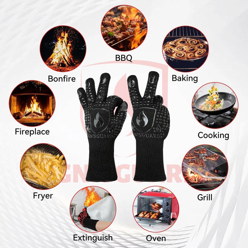 IGNISGUARD BBQ Grill Gloves, Oven Gloves, 1472°F Silicone Oven Mitts