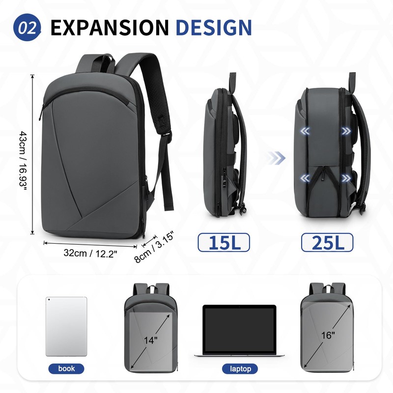 SUIKIHUM Slim Laptop Backpack for Men, Expandable TSA Business Bags