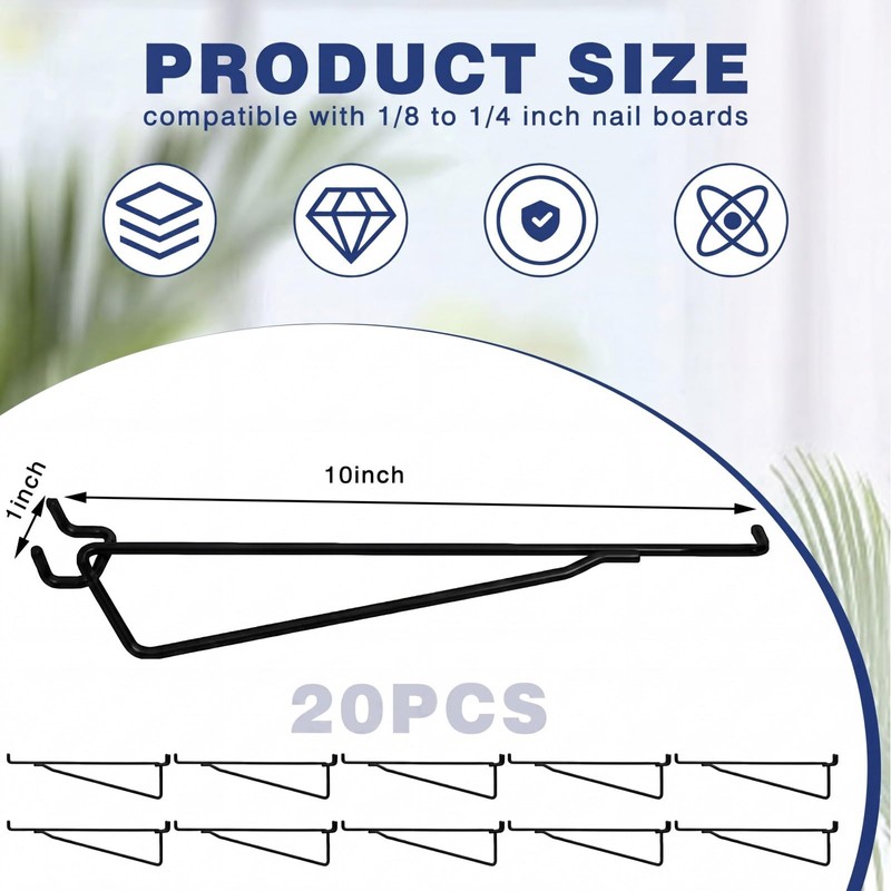20 Pcs 10 inch Pegboard Shelf Brackets, Black