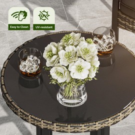 YITAHOME 3-Piece Outdoor Wicker Bar Height Set with Cushioned Barstools, Patio Bistro Furniture for Balcony and Poolside, Black