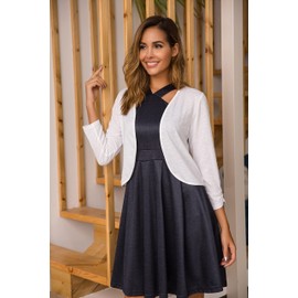 Parabler Women's Bolero Short 3/4-Sleeve Cardigan Shoulder Jacket, Casual Shrug Top (**Pah028425_w_s##) - White, size: s