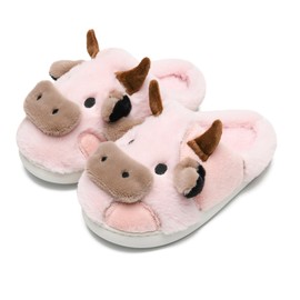 WENPOUTR Pink Cow Slippers for Kids & Toddlers - Memory Foam, Girls Size 6