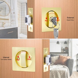 Dontay Keyed Pocket Door Lock,Flush Mount Recessed Knob,2-3/8 inch Backset,Square Bed Bath Hardware Fit Sliding Barn Interior Door Thickness 1-3/8 to 2-3/16 inch(Satin Brass,1)