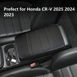 Areeyils Center Console Pad Armrest Box Cover for Honda 2025 2024 2023 CRV LX EX EXL Sport Hybrid Sport Touring,Black Leather Protector Accessories for CR-V 2023 2024 2025(Orange Stitches)