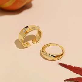 Meissa Chunky Gold Plated Rings for Women Wide Band Dainty Gold Statement Ring Celestial Jewelry Ring Size J1/2-P1/2, Gold