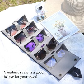 Besforu Sunglasses Organizer for Men or Women Travel PU Leather Glasses Case Storage Portable 5 Slot EyeGlass Box Holder Eyewear (Black)