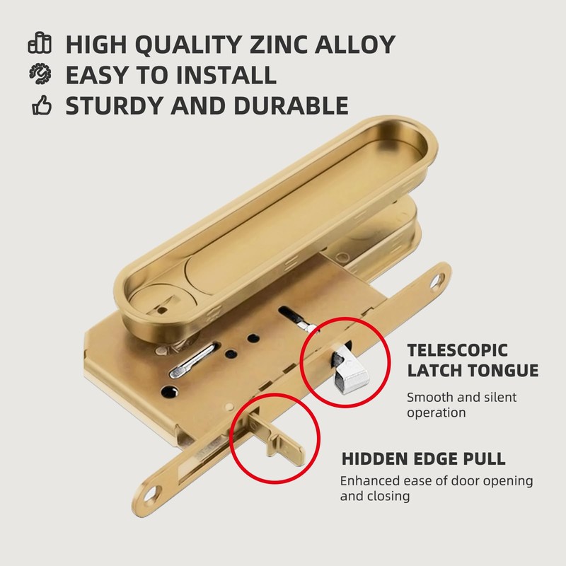 TSOEORET Pocket Door Lock and Pull, Recessed Sliding Door Handle,