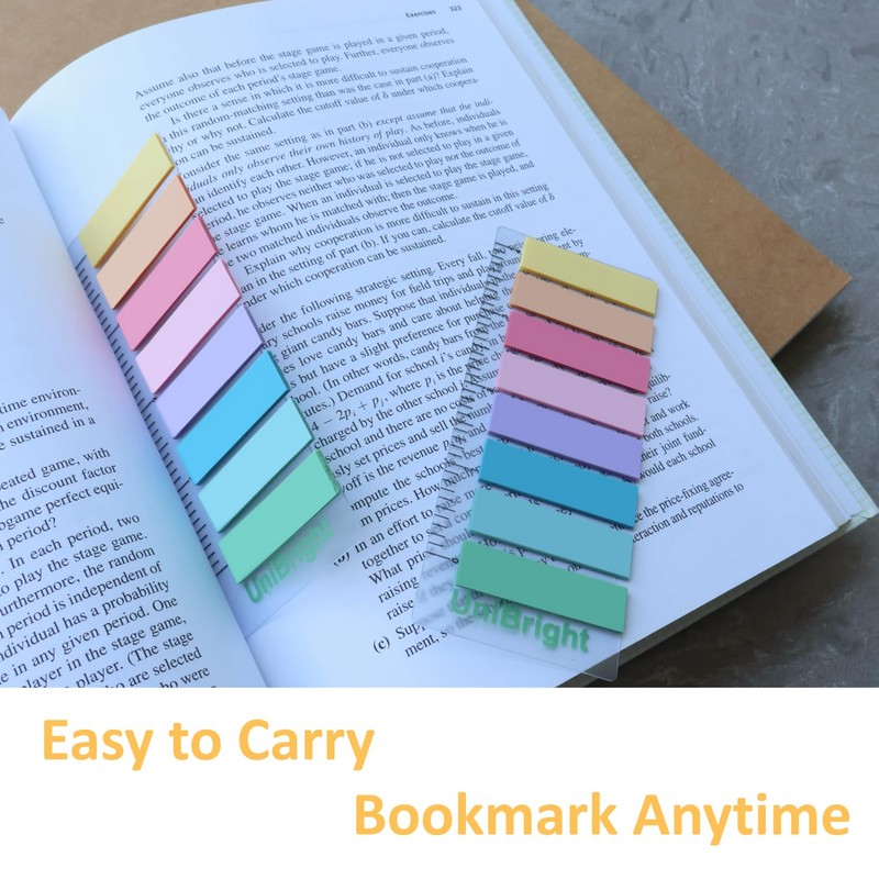 UniBright Sticky Tabs, with 4 Inch Bookmark Ruler, 8 Morandi
