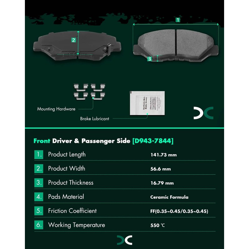 SCITOO Disc Brake Pads Kits D943-7844 Ceramic Front Brake Pads