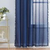 Pom-Pom Navy-Blue Sheer Curtains for Bedroom Windows 84inches Long Linen