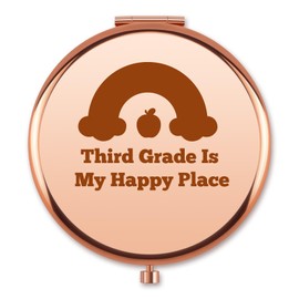 3rd Grade Teacher Gifts Folding Makeup Travel Mirror Back to School Teachers Day Appreciation Retirement Graduation Gift for Women Round Rose Gold Compact Mirror Third Grade Present