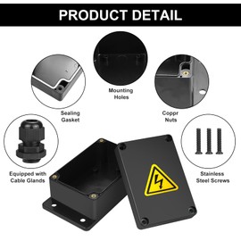 Junction Box, Pack of 4 Junction Boxes, Black, IP65 Outdoor Waterproof Junction Box, Surface-Mounted Junction Box with 16 Cable Glands for Electrical Installations, Indoor and Outdoor Use, 100 x 68 x