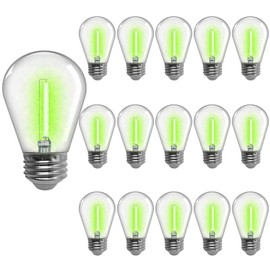 Green S14 LED Bulbs 1W Outdoor String Lights Bulbs Plastic Shatterproof Replacement Bulbs Waterproof E26 Base Vintage LED Filament Bulb Decorative Night Light for Patio Garden Wedding,15 Pack(Green)