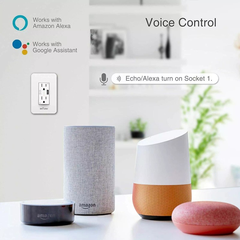 BN-LINK Wifi Smart In-Wall Electrical Outlet with USB Ports Control