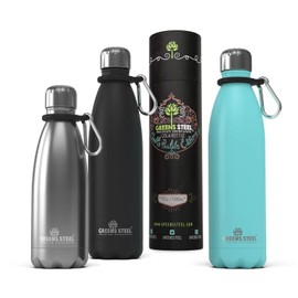 Stainless Steel Water Bottle - Vacuum Insulated Double Wall Leak Proof with Screw Lid & Carabiner - Sports Flask 24 Hours Cold/ 12 Hours Hot - Bonus Value Bundle