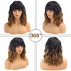 Ombre Brown Short Wavy Wigs with Bangs for Women Natural