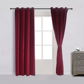 Cherry Home Set of 2 Velvet Flannel Room Darkening Blackout Curtains Panels Drapes Grommet 52 Wide by 108 Long Burgundy for Living Room