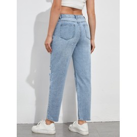 BEAUDRM Women's Maternity Casual High Waist Zipper Ripped Jeans Pants Trousers Mom Fit Denim Pants Light Wash A Large