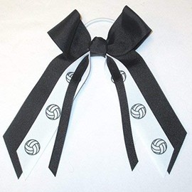 Volleyball Hair Bows, Made in the USA, White Pony Band, many colors (Black)