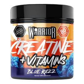 Warrior Creatine Monohydrate Powder + Vitamins 360g - Performance & Recovery - Pure Micronised Multivitamin Nutrition Blend - Vitamin A, B12, C, D, E, Magnesium, Iron, Zinc - 80 Servings (Blue Razz)