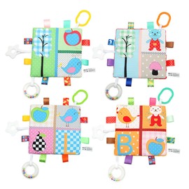 IWOWHERO Colorful Crinkle Teething Soft Comfort Blanket with Bear and Mushroom Design Newborn for Stroller and Car Seat Travel