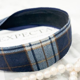 Burnaby Blue Check Daily Hairband Wide Headband / 버나비 블루 체크 데일리 헤어밴드 넓은머리띠
