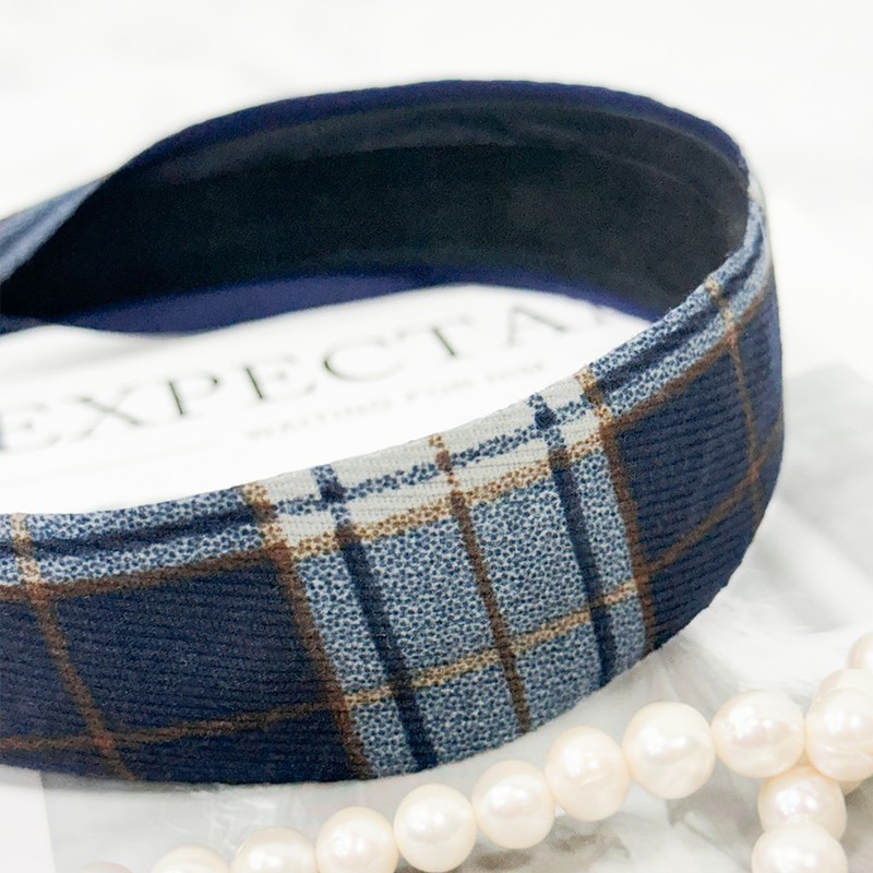 Burnaby Blue Check Daily Hairband Wide Headband / 버나비 블루